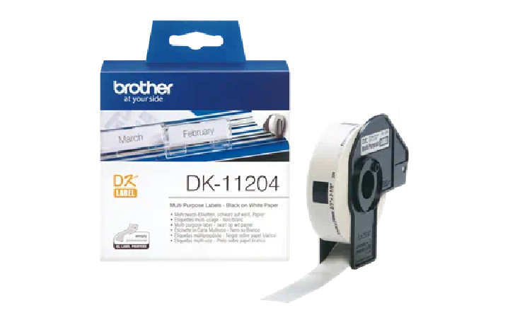 Oryginalne etykiety na rolce firmy Brother DK-11204 – czarny nadruk na białym tle, 17mm x 54mm